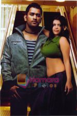 Mahendra Singh Dhoni, Aish Ansari on the set of Album Boom Boom.jpg