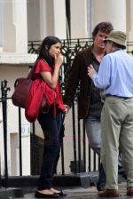Freida Pinto, Josh Brolin and Woody Allen on the set of the _Untitled Woody Allen London Project_ in London, England - 24th August 2009 - IANS-WENN (2).jpg
