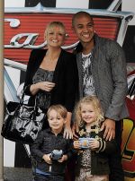 Emma Bunton and Jade Jones with kids at Cars 2 UK Premiere Pre-Party Celebration - Arrivals in Whitehall Gardens on July 17th 2011.jpg