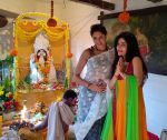 Kavita Kaushik and Shibani Kashyap at Bappi Lahiri_s Saraswati Puja_54c612fce4791.jpg