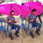Vidyut Jammwal with a pink fan and umbrella on the sets of Commando 2 clicked by his Co star Adah sharma  (1)_57af664897dda.jpg