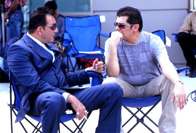 On the sets of Dus,Sanjay Dutt & Nitin Manmohan