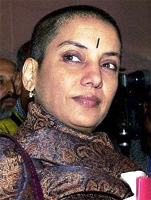 Shabana Azmi as bald - You can see the hair is at growing stage