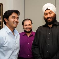 Satinder Bhasin Director Bhasin Group with Bollywood actor Shreyas Talpade at a Brandsmith art charity event
