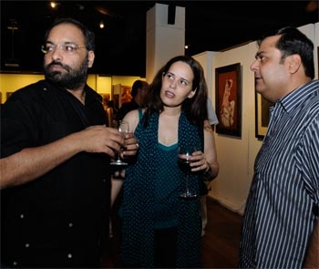 Rahul Mittra with senior journalists Shobhan Saxena & Florencia at an art event