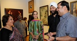 Salma Ansari, wife of Vice President of India with Rahul Mittra CEO Brandsmith & Satinder and Quincy Bhasin of Bhasin Group at a charity art event