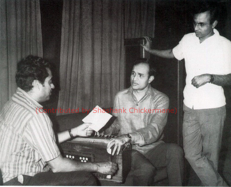 Kalyanji, Anandji and Kishore at a rehearsal (Contributed by Shashank Chickermane)