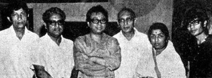 RD Burman with Lata & others in the recording studio