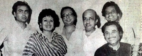 Kishoreda with RD Burman, Anjaan & others in the recording studio