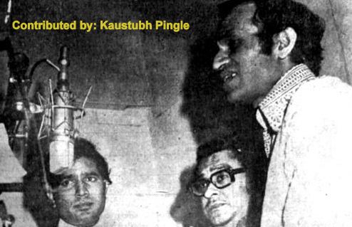 Kishoreda recording a song with Kalyanji & Rajesh Khanna in the recording studio