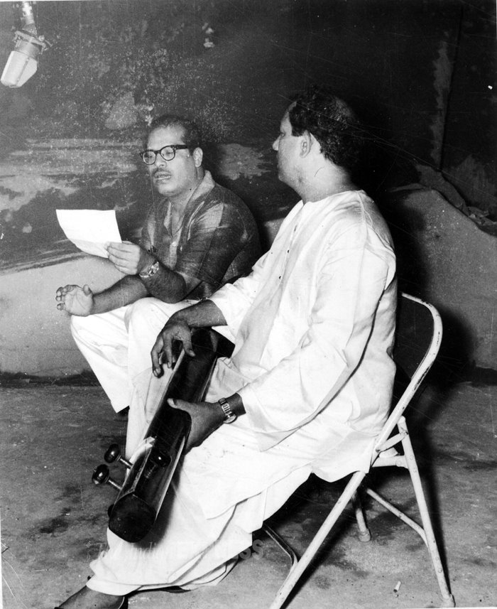 Mannadey recording a song with Music Director SN Tripati