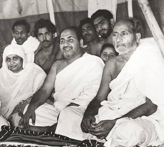 Mohammad Rafi with his wife Bilquis Rafi and his elder brother Mohammed Deen in Haj in 1970.