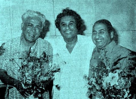 Kishoreda with Rafi & C Ramchandra in the recording studio