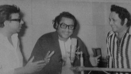 Kishoreda with RD Burman & Biswajeet in the recording studio