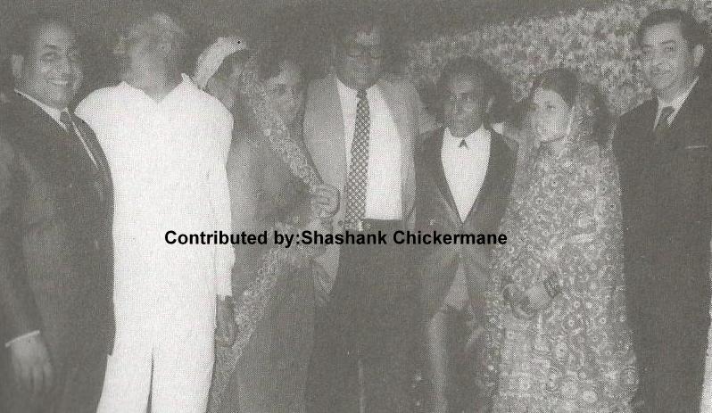 Shammi Kapoor with his wife, brother Raj Kapoor in Mohd Rafi's sons wedding ceremony 