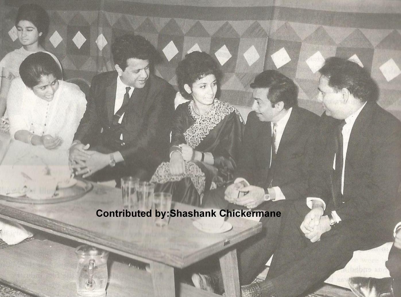 Shankar Jaikishan discussing with Madanmohan, Sharda, Asha Bhosale in the function