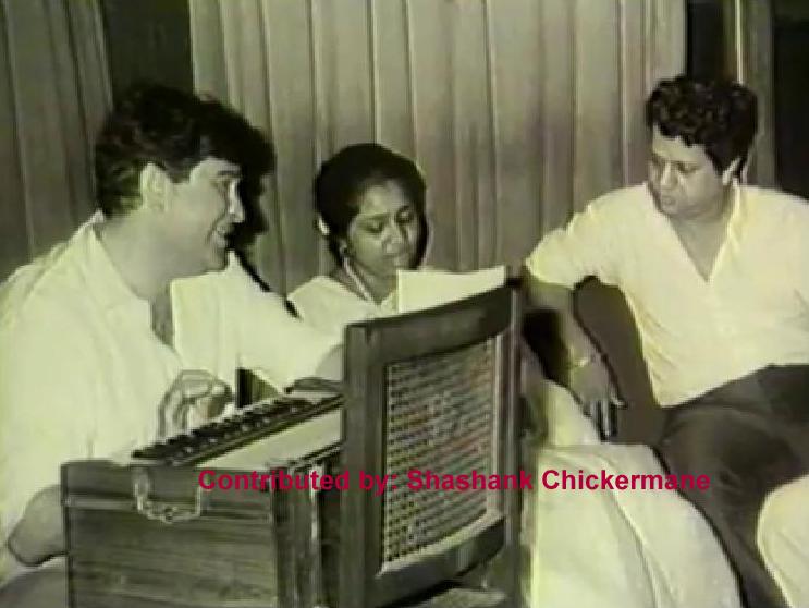 Asha Bhosale rehearsals a song with Raj Kapoor & Jaikishan in the recording studio