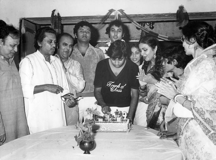 Kishore Kumar, Leena Chandavarkar at Amit Kumar's birthday party