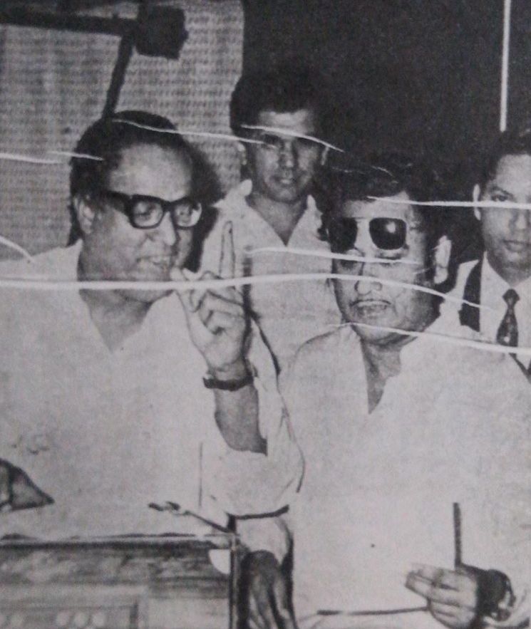 Kishoreda with others in the recording studio