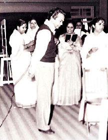 Lata with chorus rehearsals a song with Naushad in the recording studio
