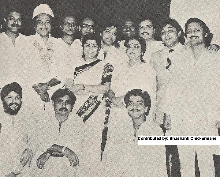 Kishore with lata, usha mangeshkar, harish bhimani and others
