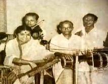 Lata Mangeshkar with the musicians in the recording studio