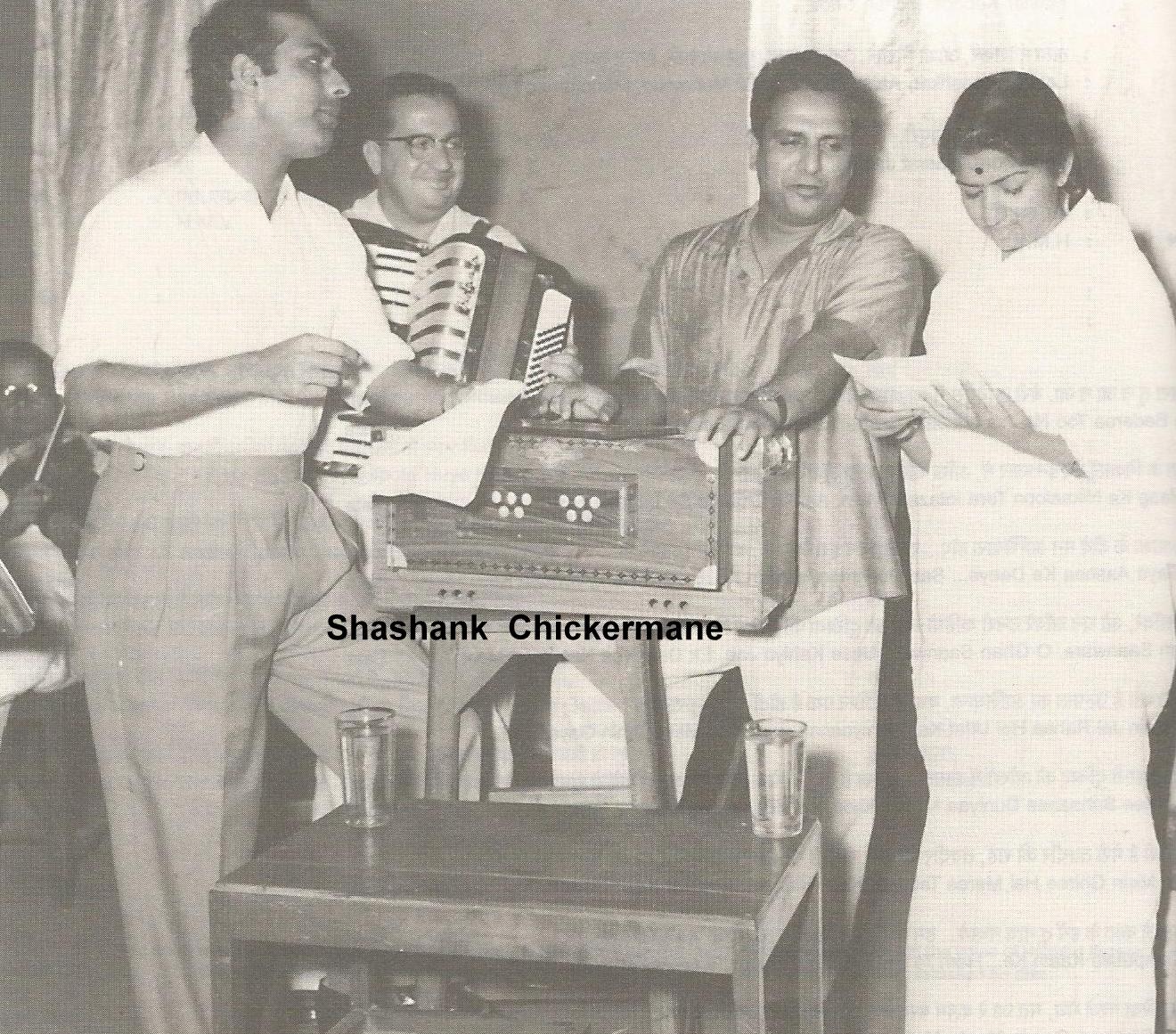 Talat Mohd with Lata rehearsals a song with Shankar in the recording studio