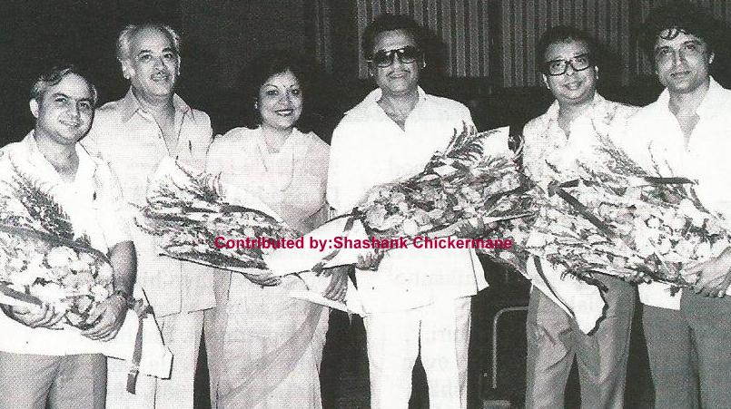 Kishoreda with RD Burman, Javed Akhtar, Yash Johar & others in the recording studio