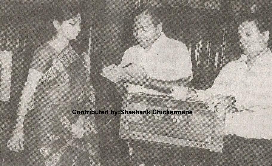 Rafi with Sharda rehearsals a song with Shankar in the recording studio