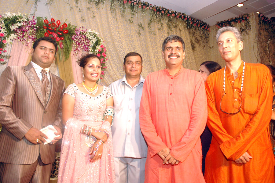 Deepak Chaudhry and Amrita Dhawan Ring Ceremony - Deepak Chaudhry and Amrita Dhawan with Vipin Dhawan (Amrita Dhawan's father), Sudeep Dikshit (Son of Sheila Dikshit and Manish Tiwari(Theater artist)