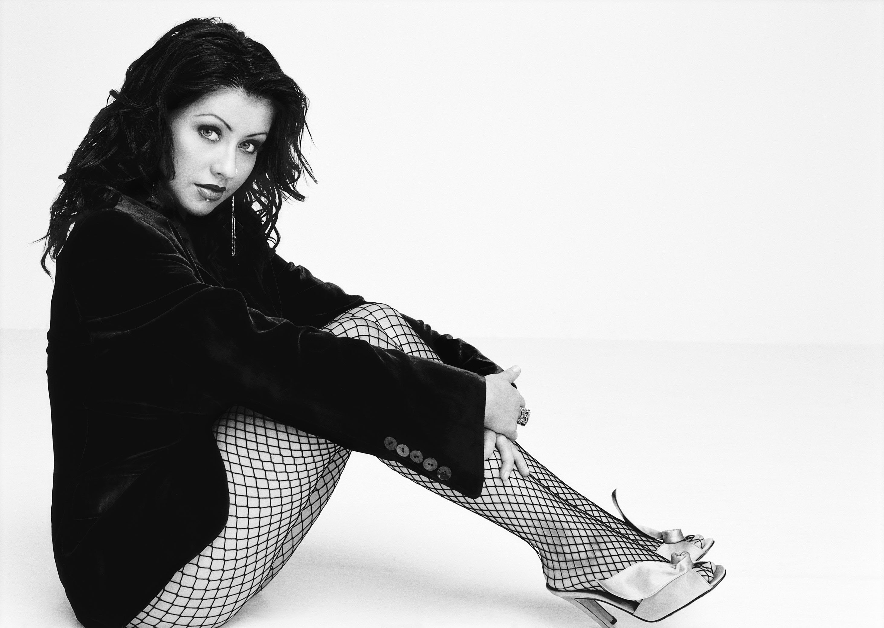 Christina Aguilera - Unknown Shoot Black Hair fishnets cleavage-2
