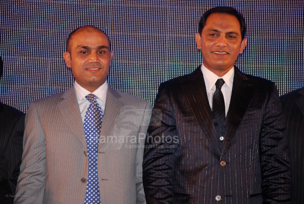 Virender Sehwag with Mohd Azaruddin at the opening of Pal Zileri's first store in Mumbai  in The Hilton Towers on March 14th 2008