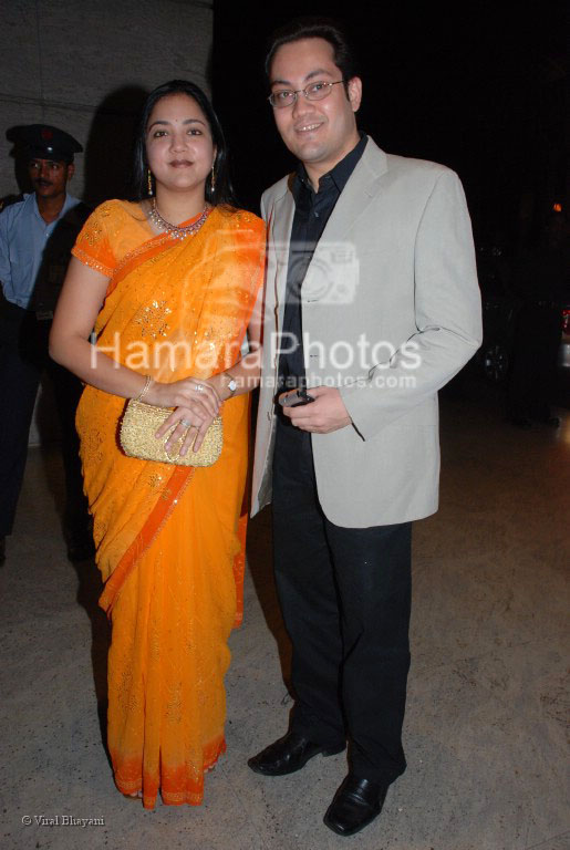 Rajat Barjatya of Rajshri with wife at Parvin Dabas and Preeti Jhangiani wedding reception in Hyatt Regency on March 23rd 2008