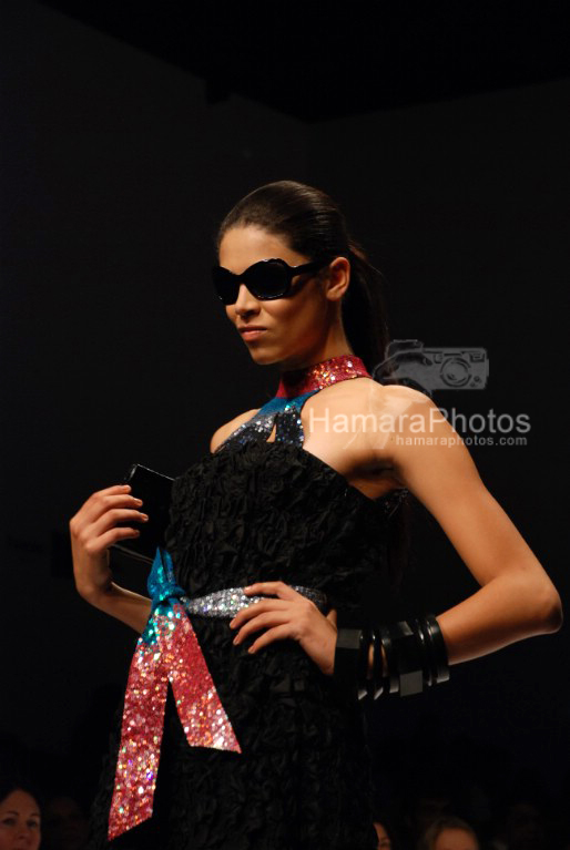 Model walks on the ramp for Aastha Bahal show in Lakme Fashion week on April 2nd 2008