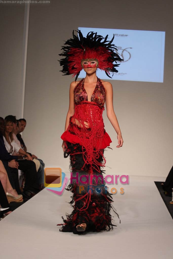 Model showcasing Nili Zahar's Luxurious line of designer collection at Dubai Fashion Week on April 11th 2008 