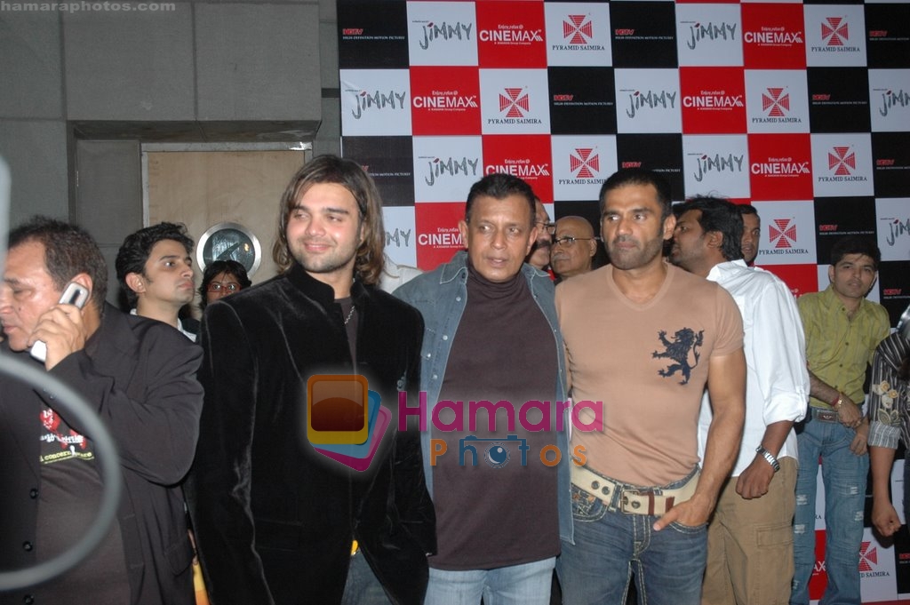 Mimoh Chakraborty, Mithun Chakraborty and Sunil Shetty at Jimmy premiere in Cinemax on May 8th 2008