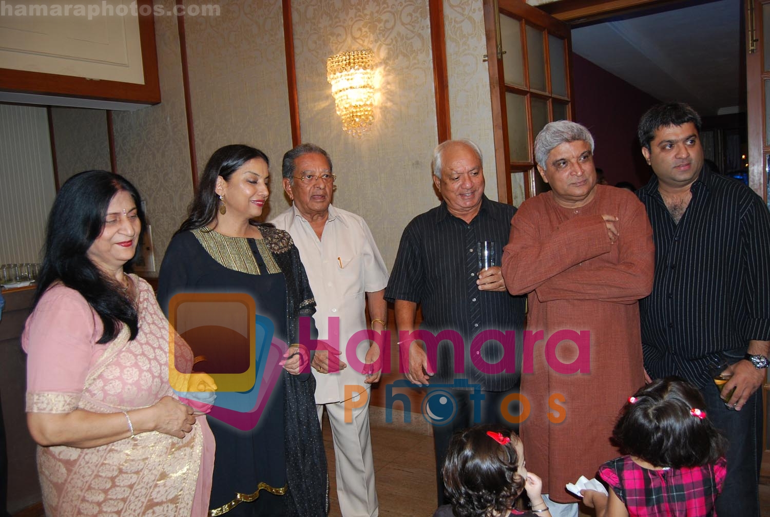Saroj Mohan Kumar, Shabhana Azmi, J.Om Prakash, Mohan Kumar, Javed Akhtar and Rohit Kumar at birthday celebration party of Mohan Kumar turning 75 years