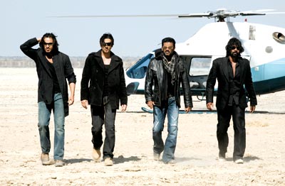 Vivek Oberoi, Zayed Khan, Suniel Shetty and Shabbir Ahluwalia in a still from the movie Mission Istaanbul 