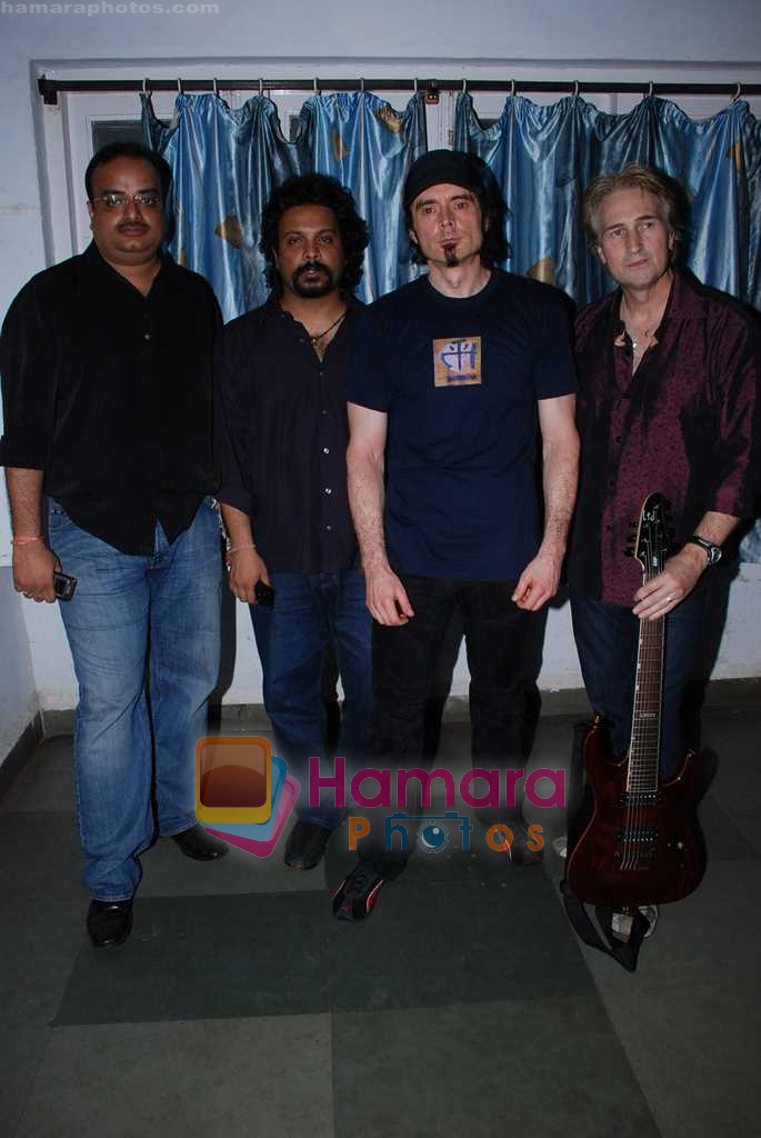 Sandeep Chowta with leading musicians drummer Virgil Donati and guitarist Brett Garsed at musical event in St Andrews on 8th August 2008 