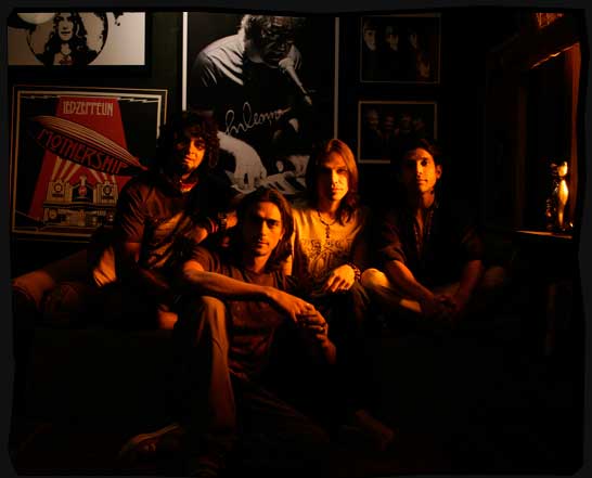 Farhan Akhtar, Arjun Rampal, Purab Kohli, Luke Kenny in a still from the movie Rock On 