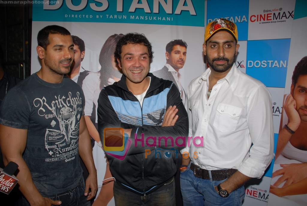 John Abraham, Bobby Deol, Abhishek Bachchan at the Press conference of Dostana in Cinemax on 13th November 2008 