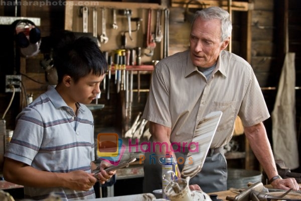 Clint Eastwood, Bee Vang in still from the movie Gran Torino 