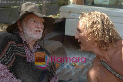 Matthew McConaughey, Willie Nelson in still from the movie Surfer, Dude 