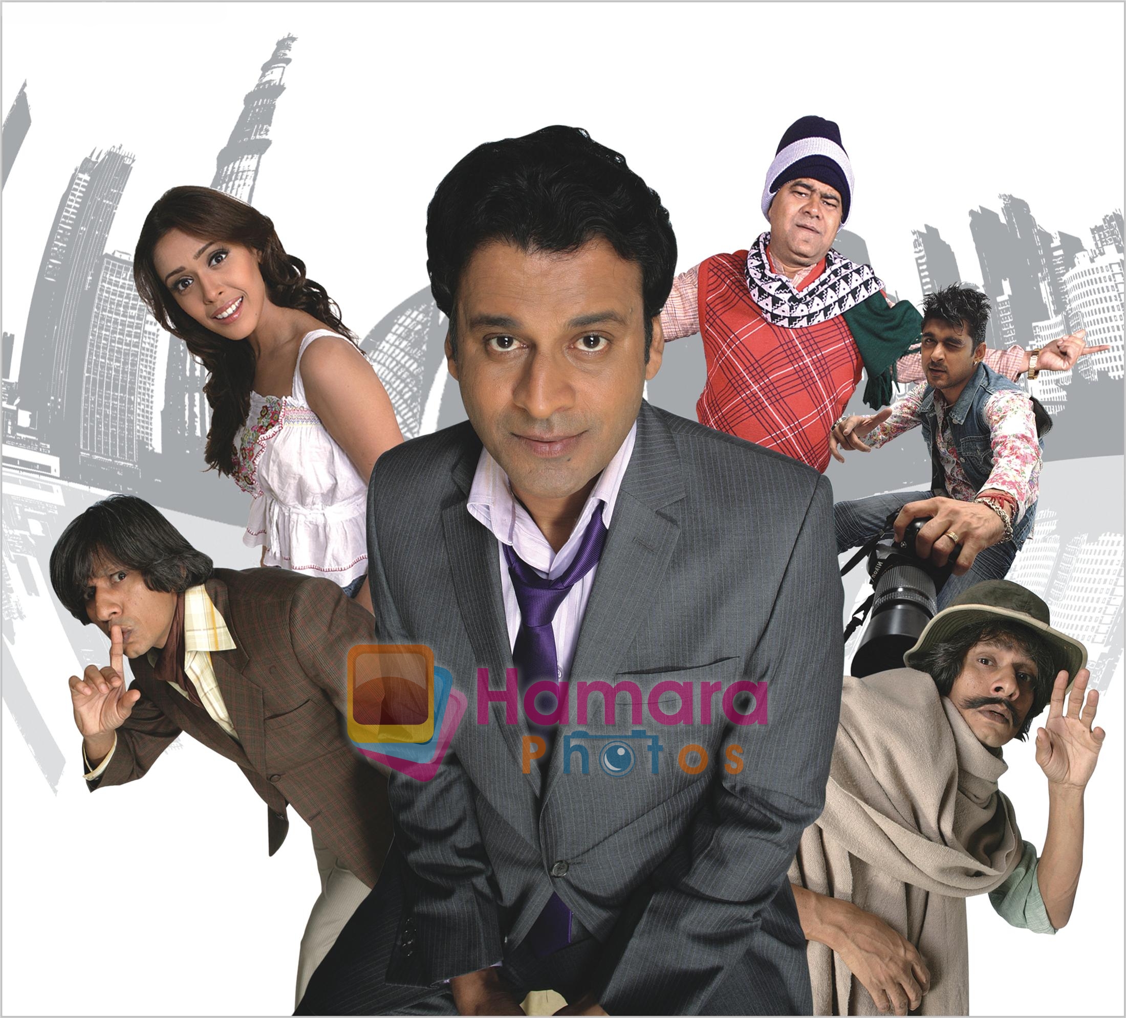 Manoj Bajpai, Vijay Raaz, Sanjay Mishra, Hrishita Bhatt & Nitin Arora in the movie still of Jugaad