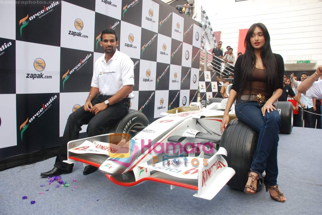 Jiah Khan, Zaheer Khan at the launch of Force India, Zapak Speed challenge in Sports Bar on 21st Jan 2009 