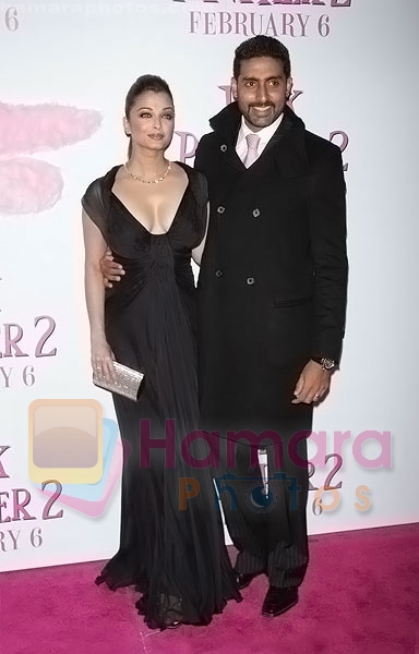 Aishwarya Rai Bachchan, Abhishek Bachchan attends the premiere of the movie THE PINK PANTHER 2 at the Ziegfeld Theater on February 3, 2009 in New York City 