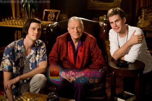 Hugh M. Hefner, Zach Cregger, Trevor Moore in still from the movie Miss March