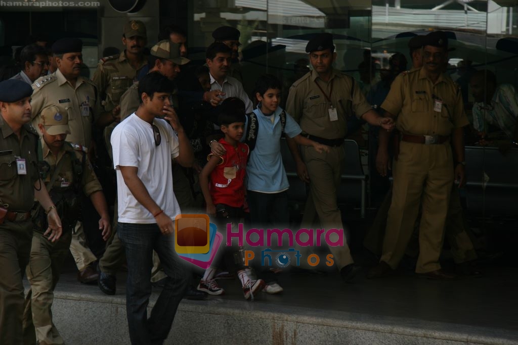 Slumdog Kids arrive to an arousing welcome in International Airport, Mumbai on 26th Feb 2009 