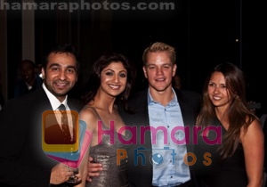 Hollywood Meets Bollywood at IPL -Shilpa Shetty, co-owner, Rajasthan Royals and Raj Kundra alongwith Hollywood Star Matt Damon and his wife Luciana at IPL Gala Dinner in Capetown South Africa 
