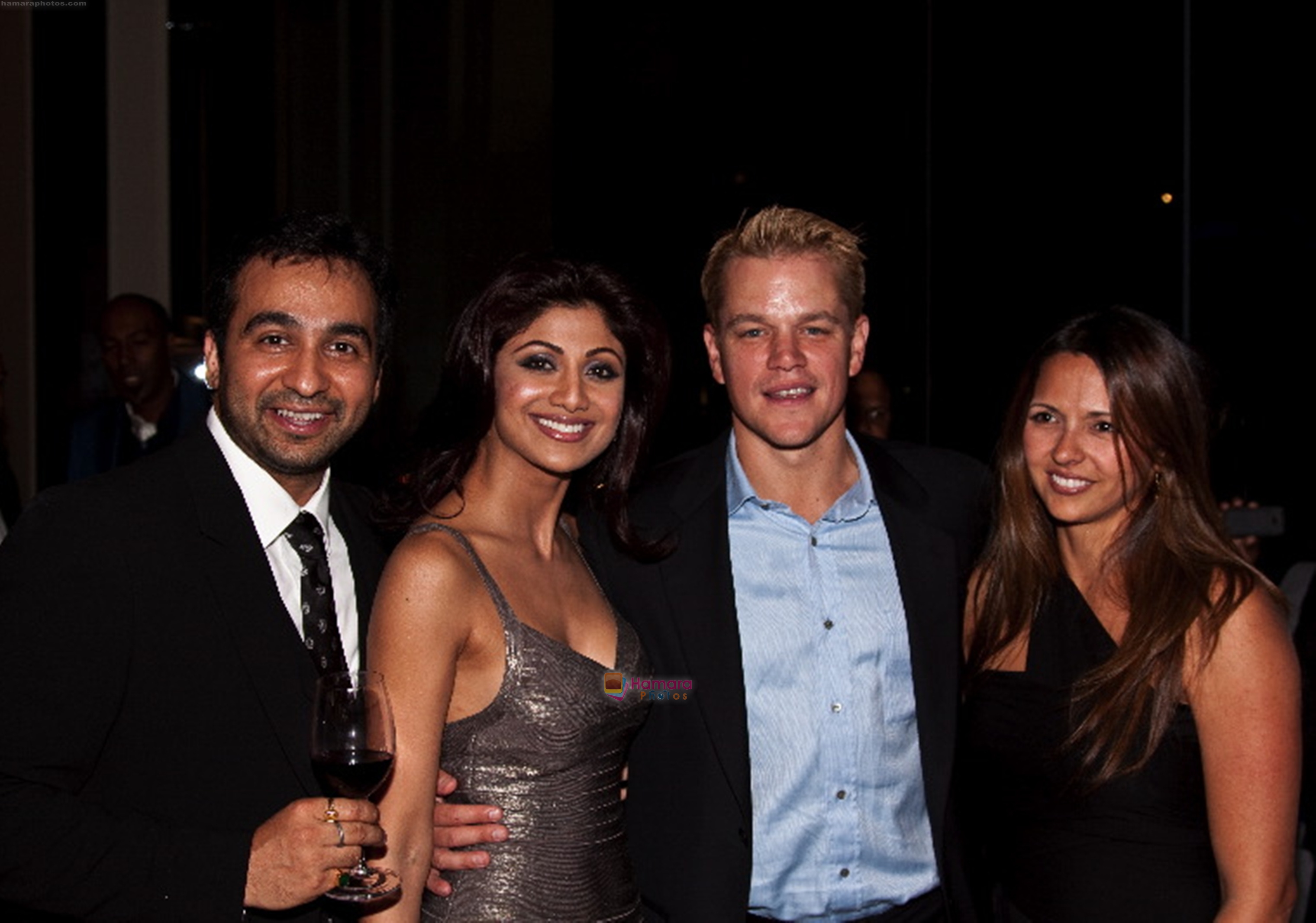 Hollywood Meets Bollywood at IPL -Shilpa Shetty, co-owner, Rajasthan Royals and Raj Kundra alongwith Hollywood Star Matt Damon and his wife Luciana at IPL Gala Dinner in Capetown South Africa